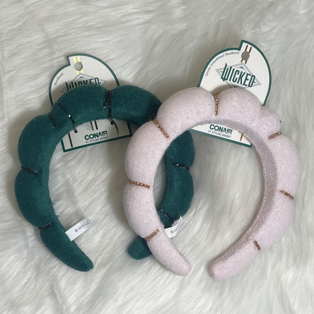 NWT Wicked Scunci Pink Green Headband Set